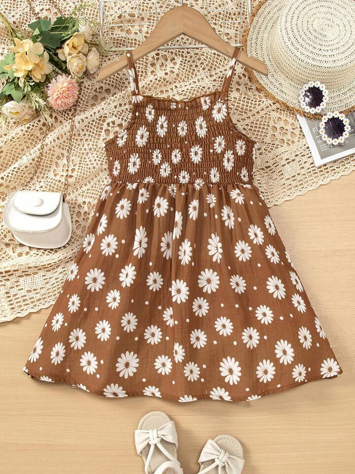 SHEIN Kids SUNSHNE Toddler Girls Floral Print Shirred Cami Dress | SHEIN