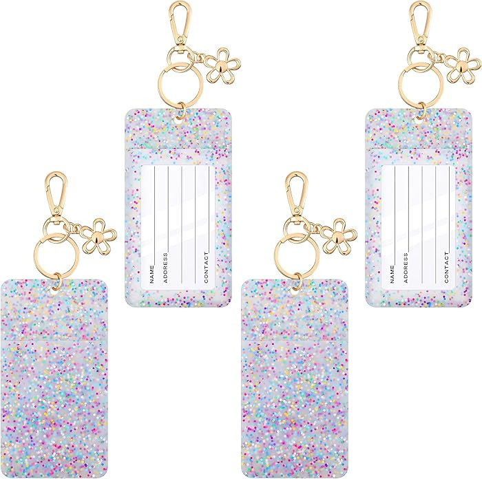 Gersoniel 4 Pcs Glitter ID Badge Holder ID Badge Clip Key Chain for Teacher Cute Card Keychain Pi... | Amazon (US)