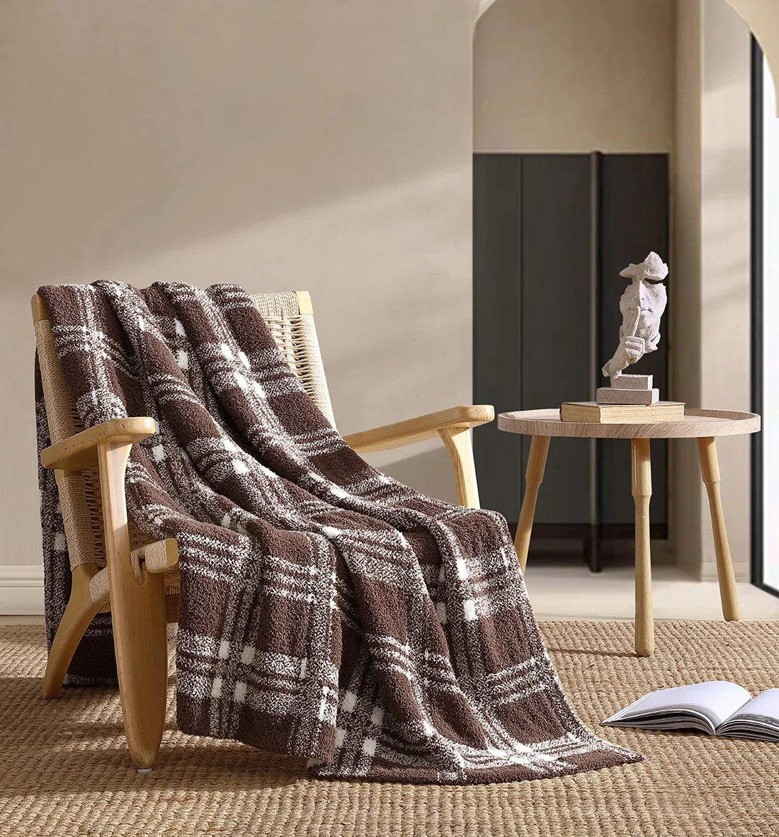 Better Homes & Gardens Cozy Knit Throw Blanket, Brown Plaid, 50" x 72" | Walmart (US)