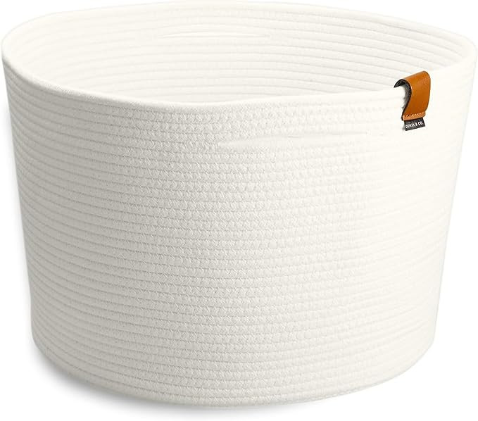 DENJA & CO Large Dog Toy Storage Basket - White Woven Basket for Toys Storage | Cotton Rope Large... | Amazon (US)