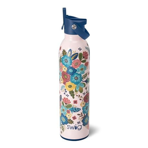 Swig Life 26oz Insulated Water Bottle, Travel Water Bottle with Straw and Lid, Cup Holder Friendly, Stainless Steel (Bella Rosa) | Amazon (US)