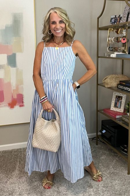 Blue and white stripes are the “it” color combo for spring/summer. 
This cute sundress runs big. I’m in a small but definitely need XS 
Use COAST15 on Avara 
Use COAST20 on Allie + Bess

#LTKfindsunder50 #LTKstyletip #LTKover40