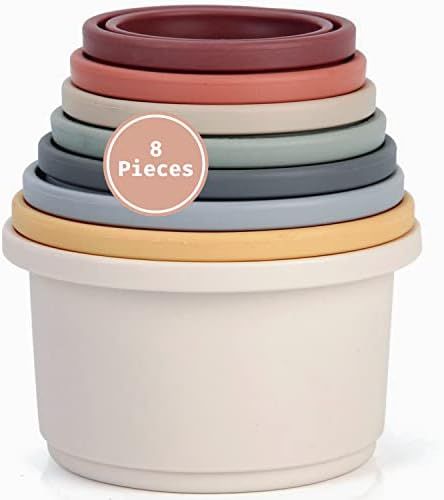 Stacking Cups - Toddler Toys, Modern Design with Numbers, Patterns, Pastel Colors - Montessori To... | Amazon (US)