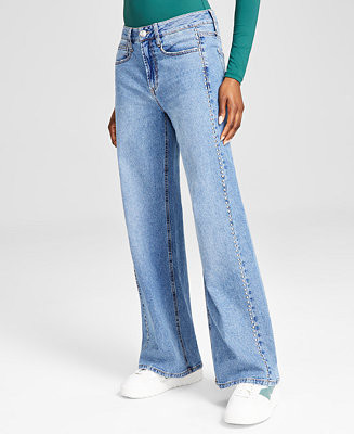 And Now This Women's Studded Wide-Leg Mid-Rise Jeans, Created for Macy's - Macy's | Macy's