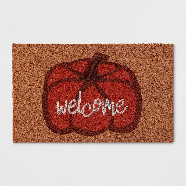 1'6"x2'6" 'Welcome' Pumpkin Harvest Doormat Dark Orange - Room Essentials™ | Target