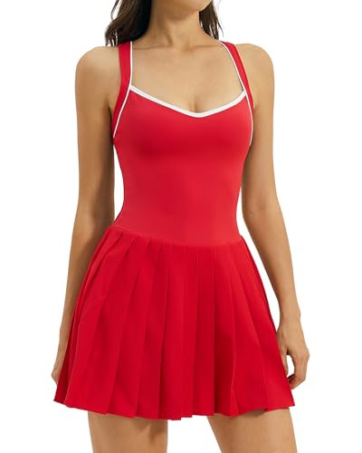 QINSEN Womens V Neck Pleated Tennis Dresses Built in Shorts Cross Back Sleeveless Athletic Dress ... | Amazon (US)