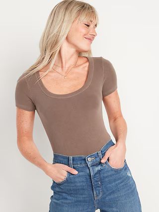 Fitted Short-Sleeve Scoop-Neck Rib-Knit T-Shirt for Women | Old Navy (US)
