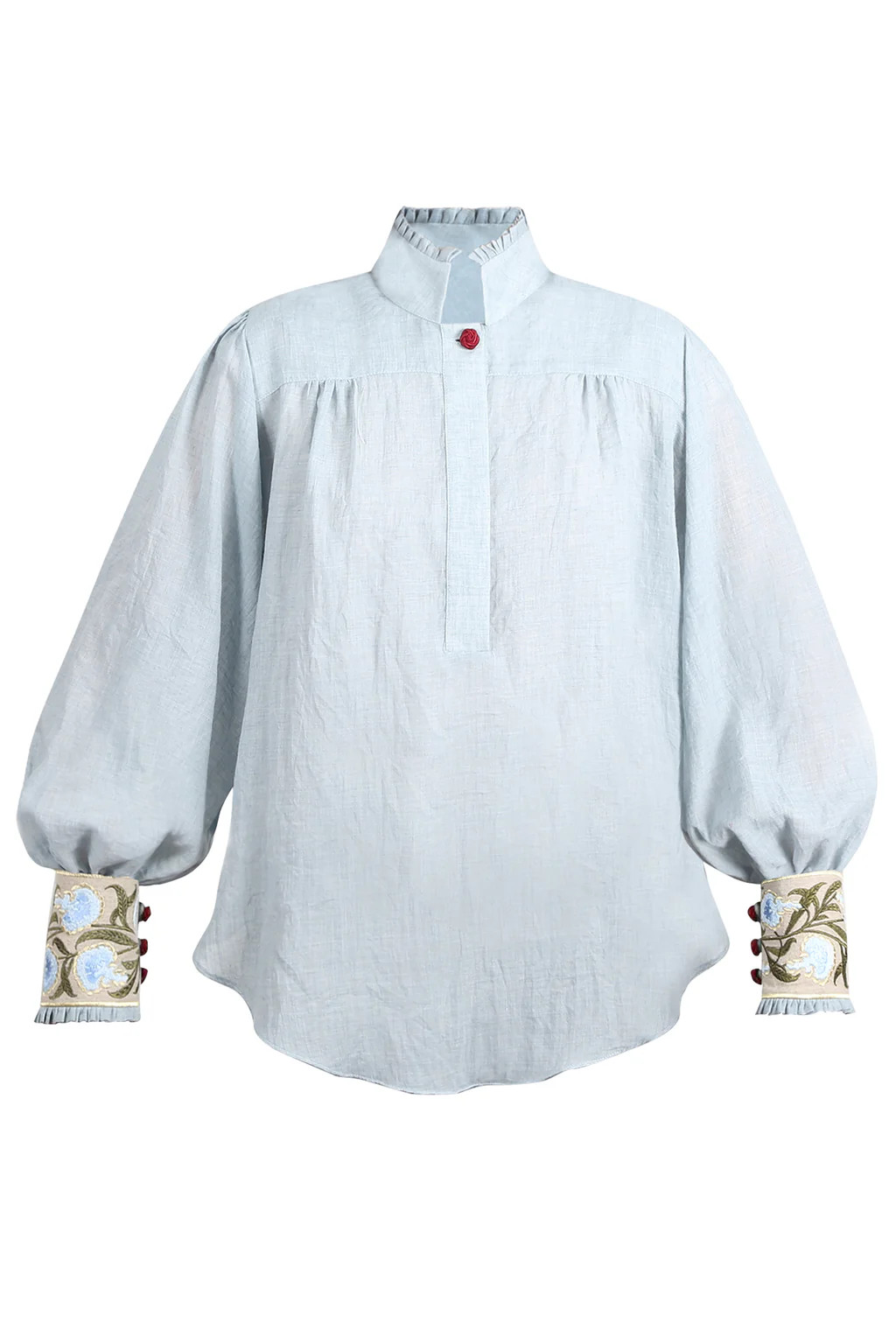 Carnation Blouse - Sky Blue & Red | Rosewater Collective