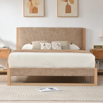 Upholstered Platform Bed with Wood Frame, Modern Linen Blend Fabric Headboard and Footboard, No Box Spring Needed | Wayfair North America