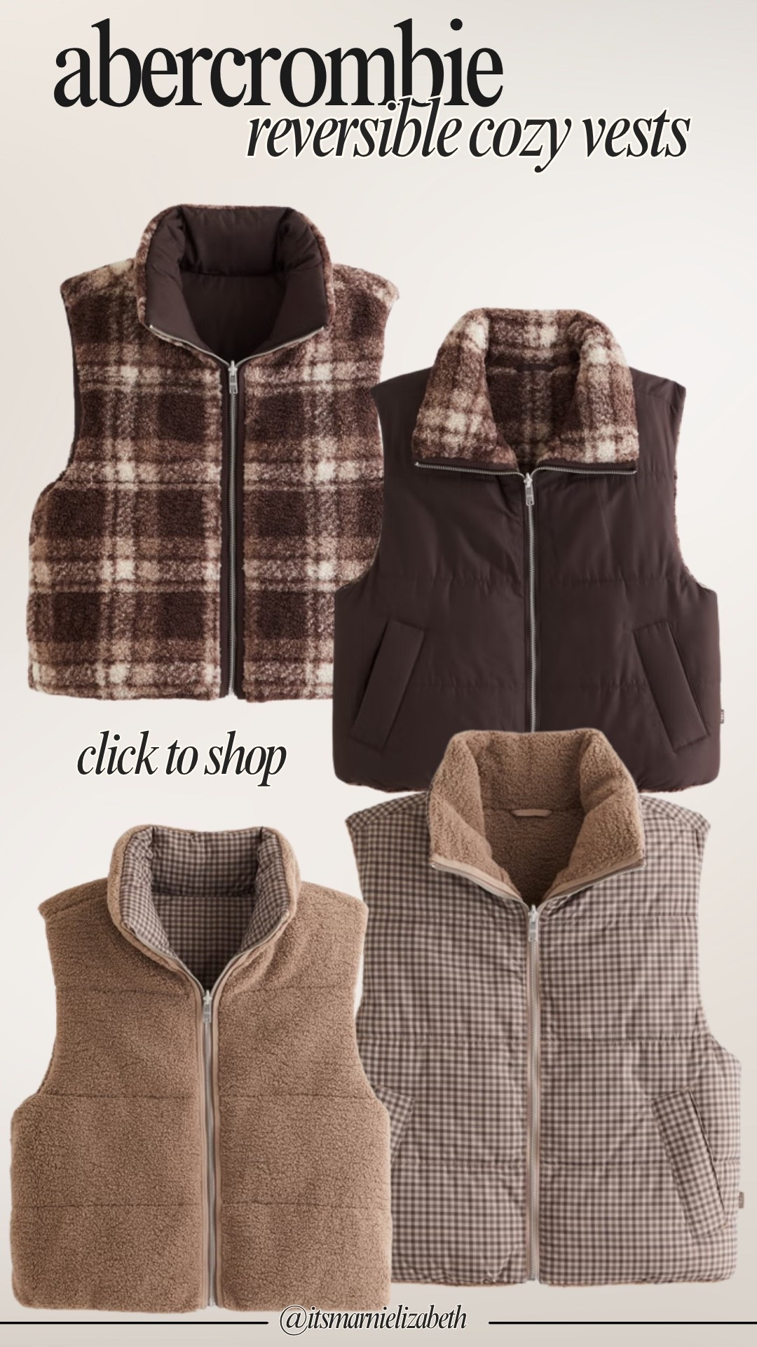 Abercrombie reversible cozy vests 🤎 The kind of fall layer that makes any outfit feel a little cozier. Love all the neutral prints and the fact that they’re reversible!

#Abercrombie #AbercrombieFinds #FallFashion #FallStyle #CozyStyle #FallOutfit #Vest #LayeringPieces #NeutralStyle #AutumnStyle #LTKFinds

#LTKootd #LTKgrwm #LTKSeasonal