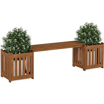 FURINNO FG19455 Tioman Hardwood Outdoor Lifestyle Flowerbox with Bench, Natural | Amazon (US)