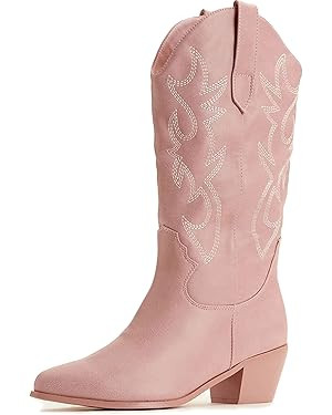 MUCCCUTE Cowboy Boots for Women Cowgirl Boots Wide Calf Pointed Toe Embroidered Fashion Retro Wes... | Amazon (US)