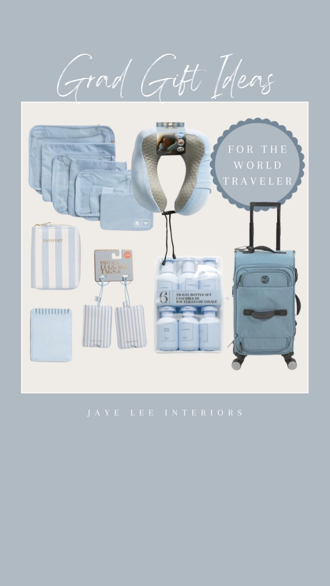 Everything You Need for the Grad on the Go! All at roughly half price! Grad gift guide, grad gift ideas, travel accessories, travel must-haves, packing capsule, packing cubes, suitcase, luggage, neck pillow, travel size cosmetics, passport cover, travel abroad, student travel, gifts for the graduate, graduation gifts #jleeinteriors 

 #LTKSaleAlert #LTKBeauty #LTKTravel