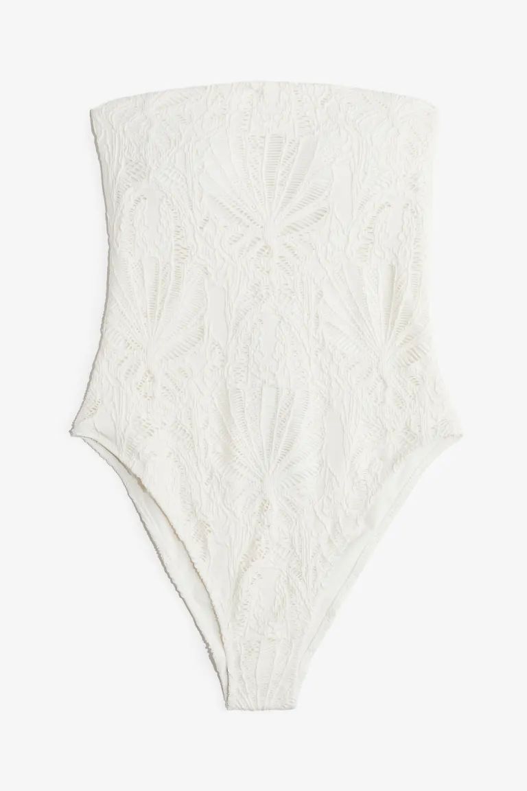 Padded-cup High-leg Bandeau Swimsuit - Sleeveless - White - Ladies | H&M US | H&M (US + CA)