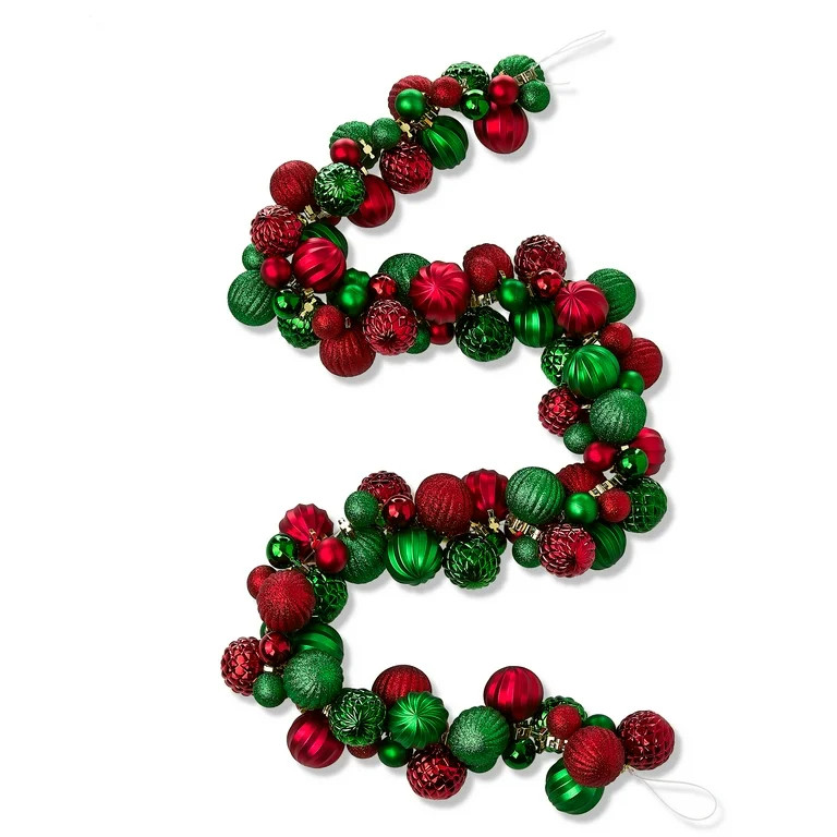 Shatterproof Ornaments Braided Christmas Garland, Red and Green, 65", by Holiday Time | Walmart (US)