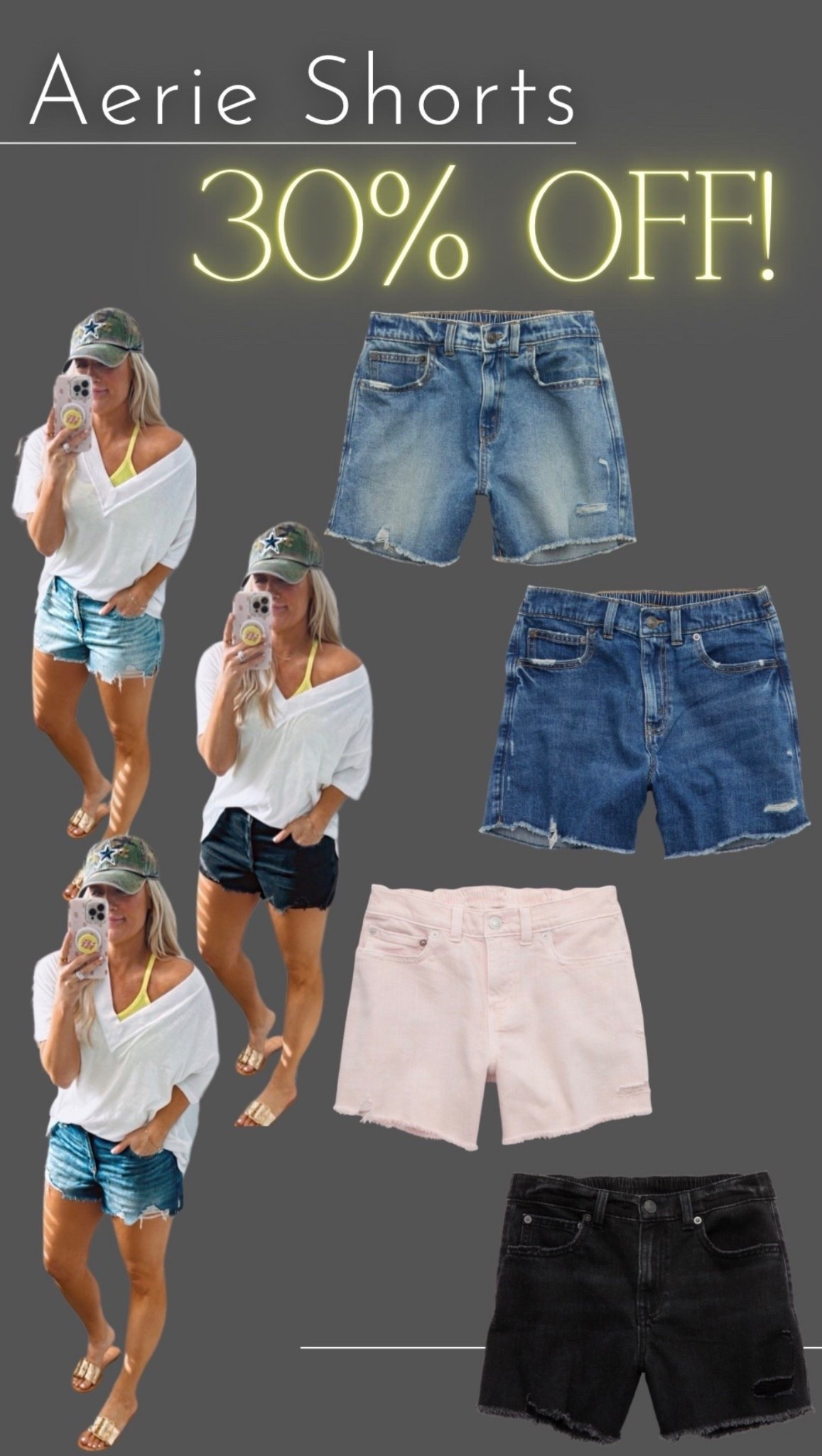 Aerie pull on denim shorts are back for the season! Four colors and 30% off 