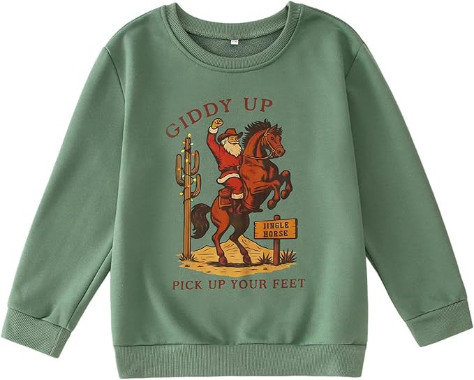 SOFEON Kids Boys Christmas Sweatshirts Western Cowboy Giddy Up Jingle Horse Pick Up Your Feet Pul... | Amazon (US)