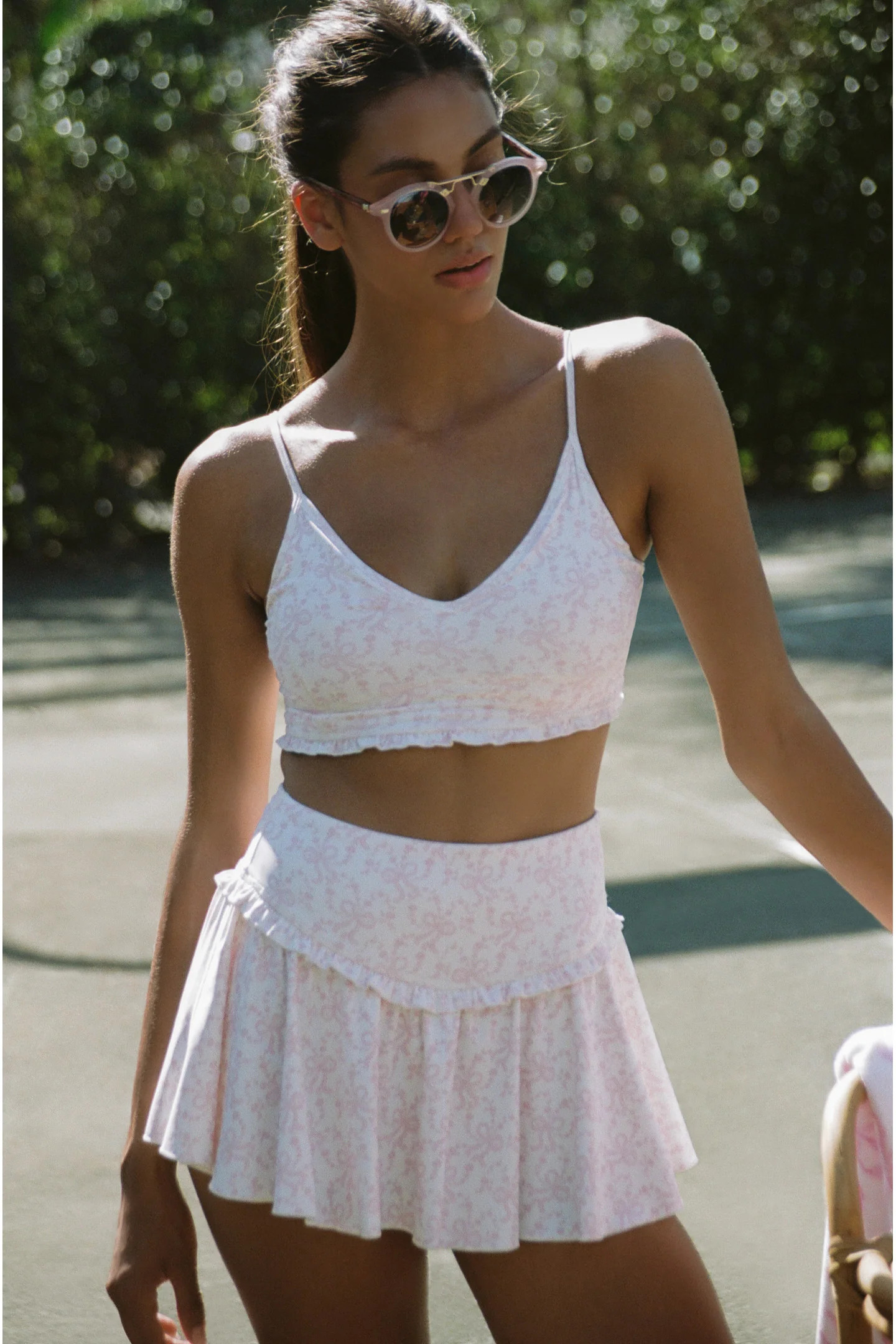 Vanina Bow Print Mini Active Skort | LoveShackFancy