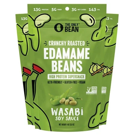 The Only Bean Edamame Dry Roasted Edamame Beans Snack (Wasabi Soy Sauce), Wasabi Peas Alternative, Asian Japanese Snacks, Healthy High Protein Snacks, Low Carb, Gluten Free, 4oz (Pack of 3) | Walmart (US)