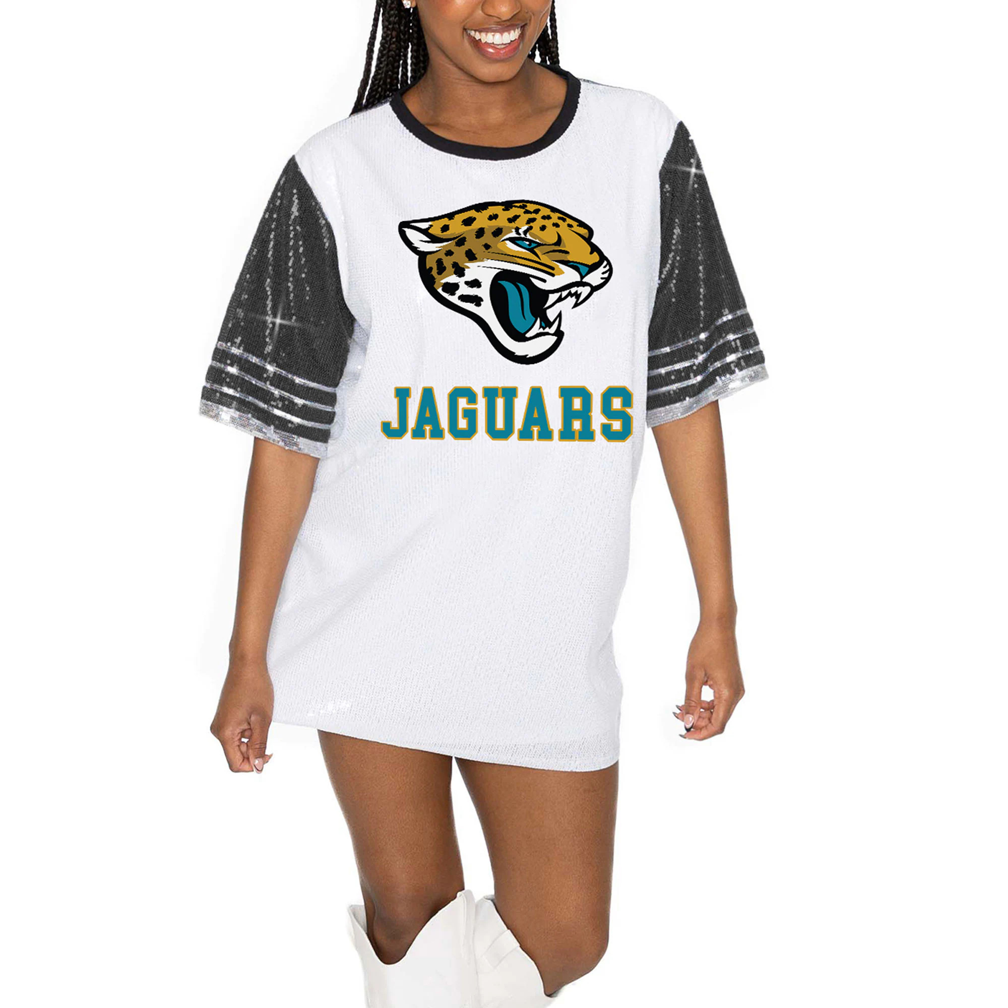 Jacksonville Jaguars Gameday Couture Women's Bling It Full Sequin Jersey Dress - White/Black | Fanatics