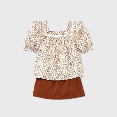 Toddler Girls' 2pc Floral Top & Corduroy Skirt Set - art class™ Cream | Target