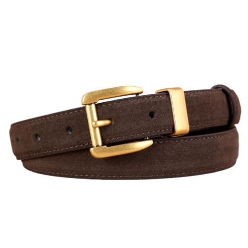 Brown,100CM/39.4'',Fashion Genuine Leather Belts for Women, Brown Suede Belt with Gold Buckle, Designer Womens Belts for Jeans Dress Pants Coat | Amazon (UK)