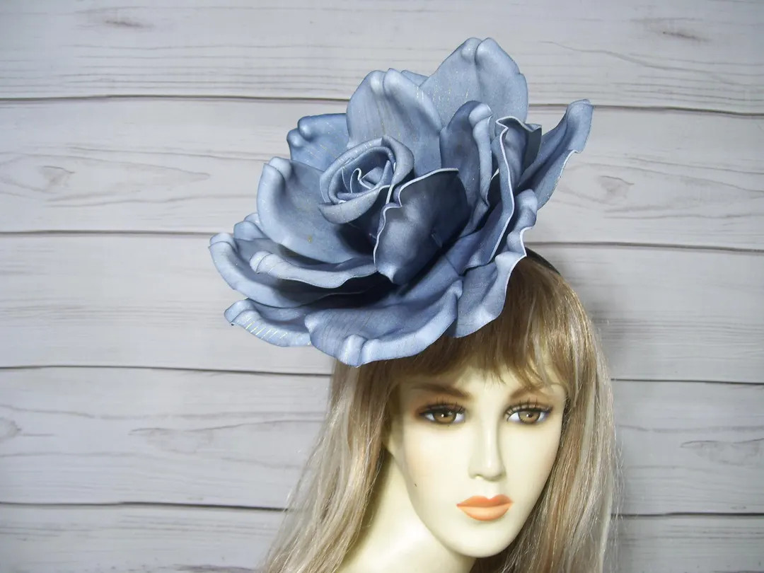 Blue foam Rose Fascinator Hat, Kentucky Derby Rose Fascinator, 12" Flower Fascinator, Easter Fasc... | Etsy (US)