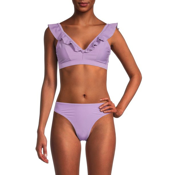 Time And Tru Women's and Women's Plus Ruffle Neckline Swim Top | Walmart (US)