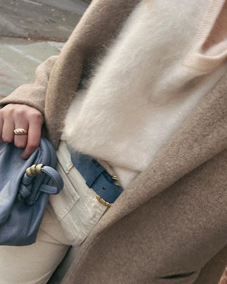 Winter blues and neutrals / brushed cashmere sweater / winter hues / holiday outfits / blue bag / affordable handbags / belts for styling / suede belt / winter coat / robe wrap coat / croissant ring / Christmas gifts

#LTKHolidaySale #LTKGiftGuide #LTKHoliday