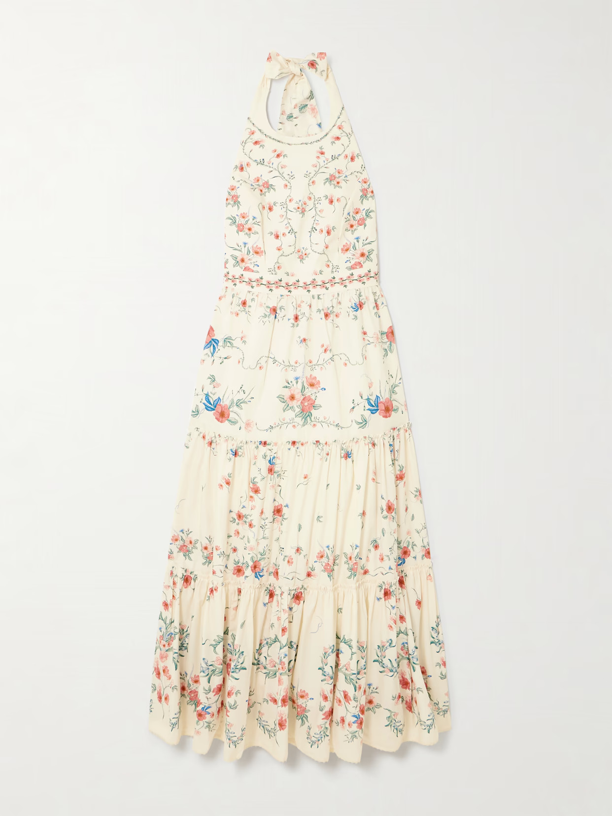 Agua by Agua Bendita - Consuelo Mosqueta Embroidered Tiered Floral-print Cotton-poplin Midi Dress - White | NET-A-PORTER (US)