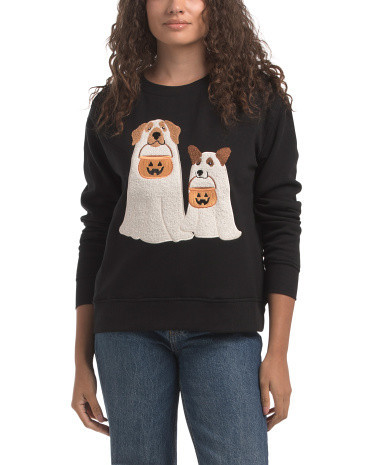 Trick Or Treater Ghost And Pup Cozy Fleece Sweatshirt For Women, Spandex/Polyester/Rayon | TJ Maxx