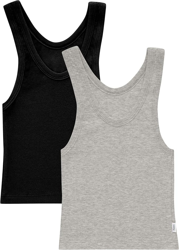 Hanes Women's Originals Rib Tank 2-Pack, Comfywear Stretch Cotton Cropped Top | Amazon (US)