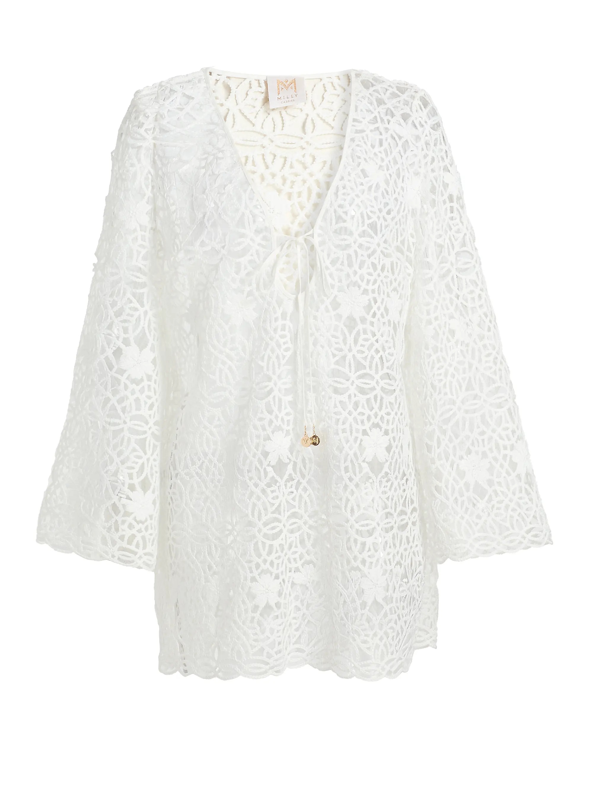 Milly Viara Crochet-Knit Cover-Up Minidress | Saks Fifth Avenue | Saks Fifth Avenue