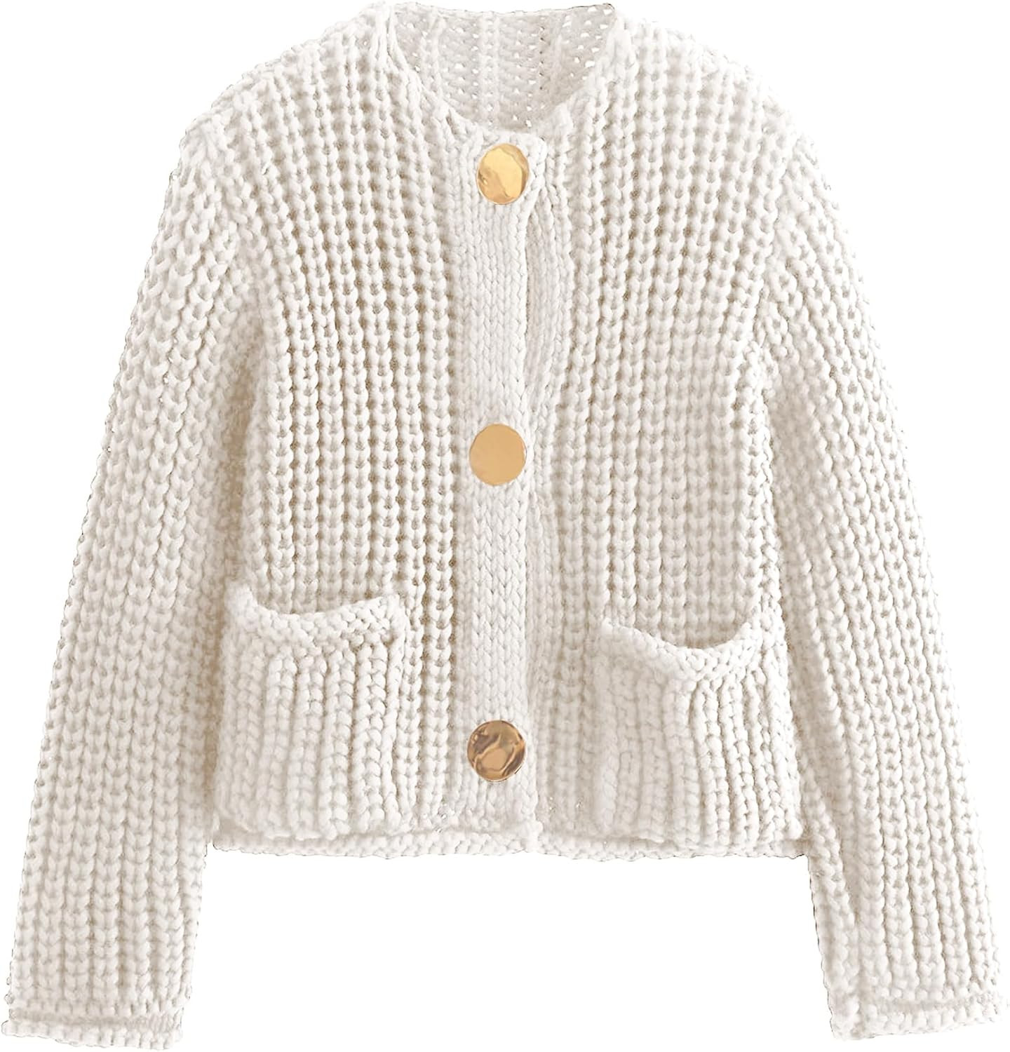 Yimoon Women's Cropped Cardigan Sweater Button Down Chunky Knit Sweater Long Sleeve Fall Open Front Cardigan | Amazon (US)