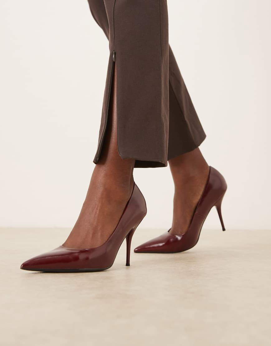 ASOS DESIGN Perth pointed stiletto high heel court shoes in burgundy-Red | ASOS (Global)