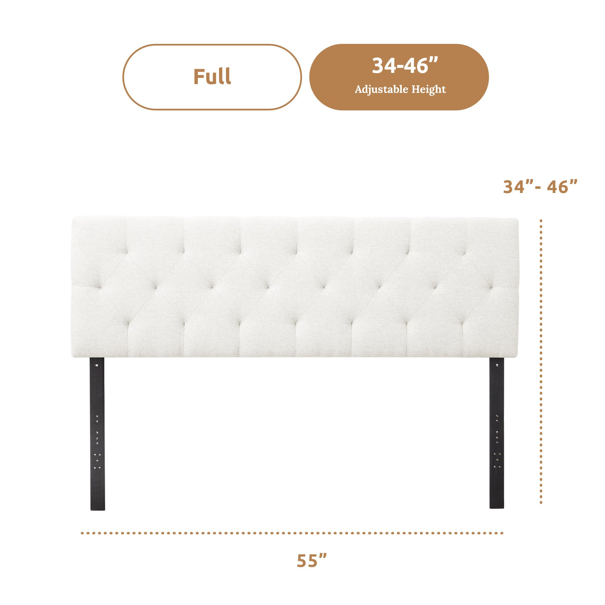 Rest Haven Eugene Diamond Tufted Upholstered Headboard, Full, Cream | Walmart (US)