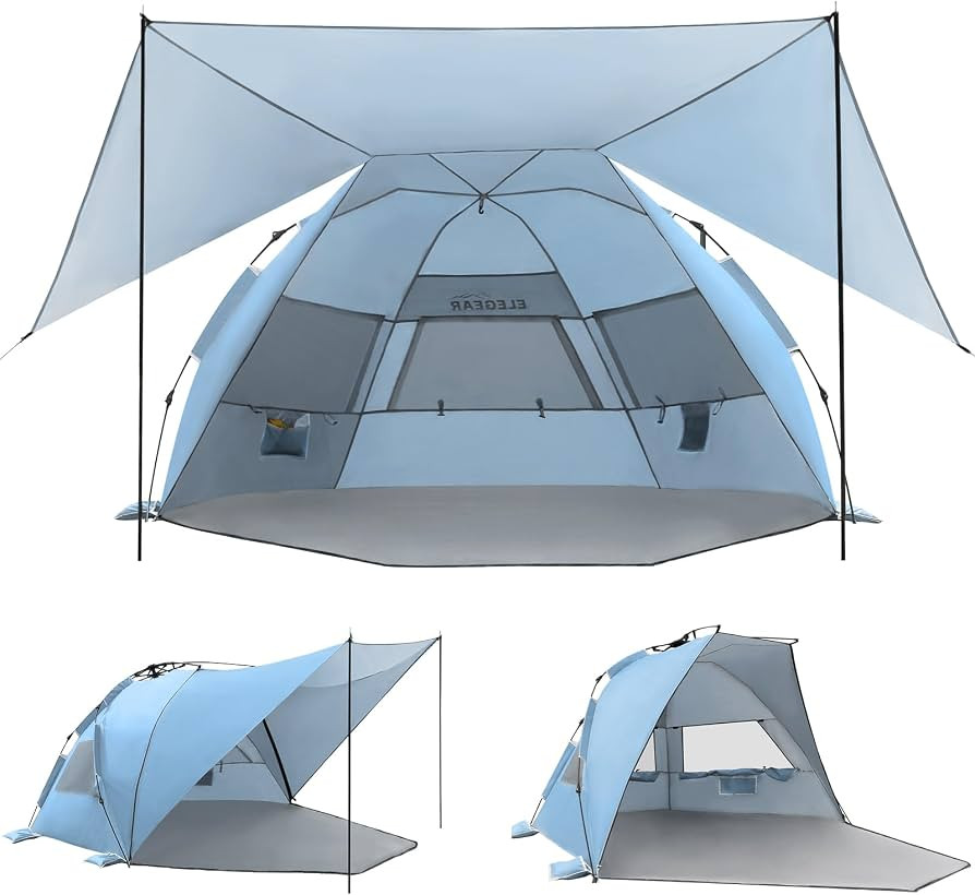 Elegear Beach Tent with 360\u00b0 Removable Canopy 4-6 Person Automated Pop Up | Amazon (US)