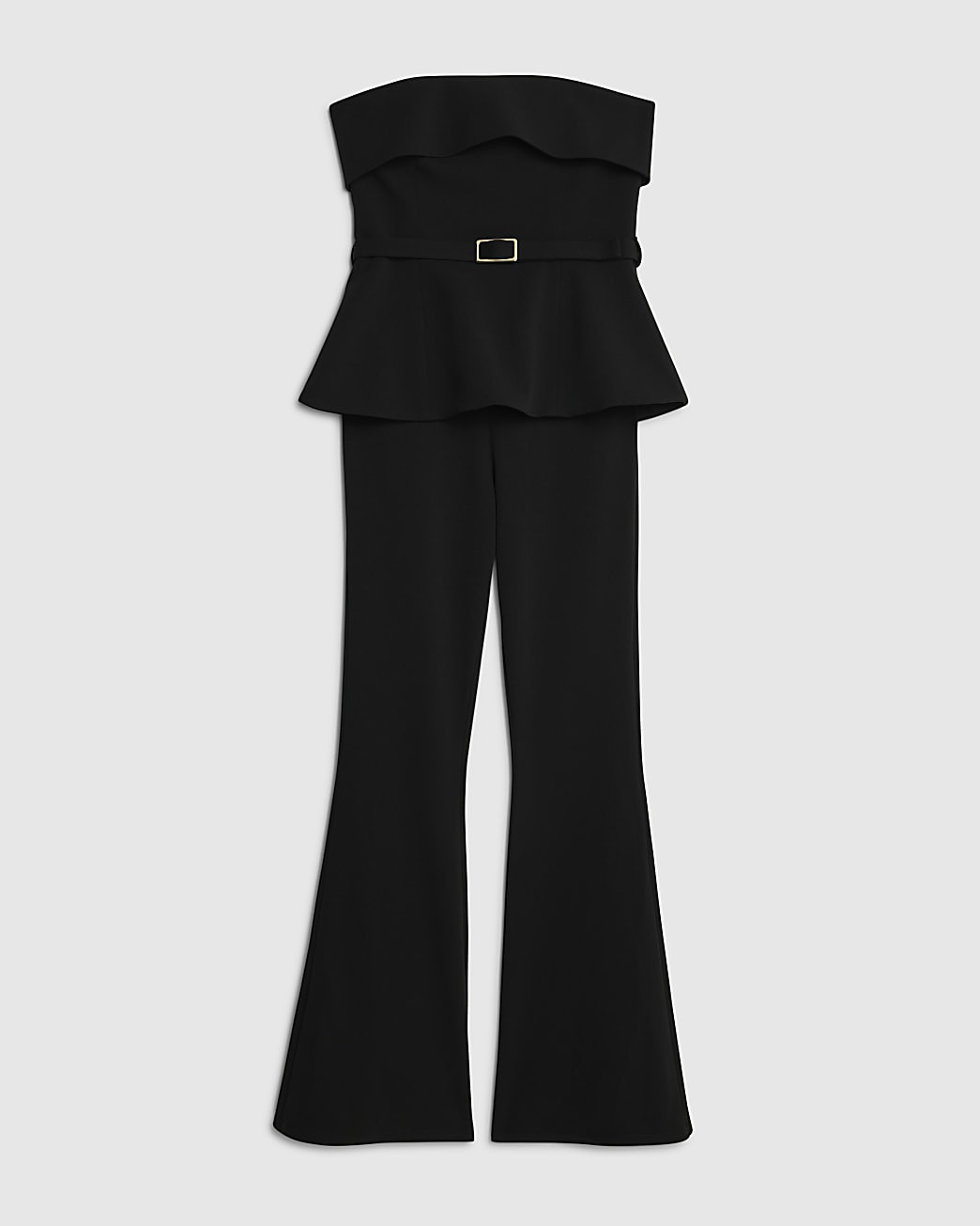 Black Bandeau Peplum Belted Jumpsuit | River Island UK & IE