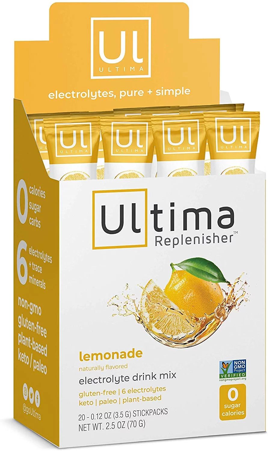 Ultima Replenisher Electrolyte Hydration Mix, Lemonade, 20 Count Stickpacks - Sugar-Free, 0 Calor... | Walmart (US)