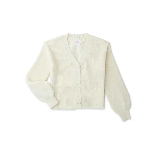 Wonder Nation Girls Long Sleeve Button-Front Cardigan Sweater, Sizes 4-18 & Plus - Walmart.com | Walmart (US)
