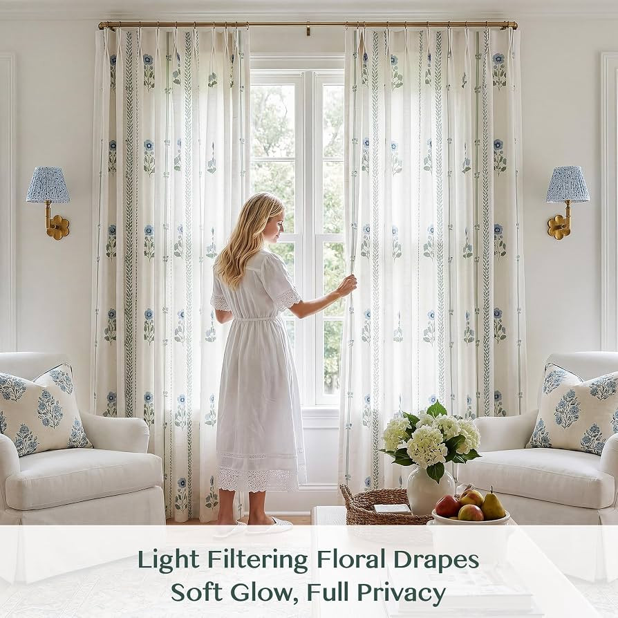THREE GIRLS Pinch Pleated Curtains for Living Room Bedroom Dining Room - 102 Inches Light Filteri... | Amazon (US)
