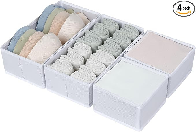 DIMJ Drawer Organizers for Clothing, Set of 4 Dresser Drawer Organizers, Fabric Closet Organizers... | Amazon (US)