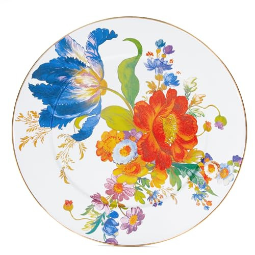 MACKENZIE-CHILDS Enamel Serving Platter, Decorative Serving Platter for Food, 16 Inches, White Flower Market | Amazon (US)