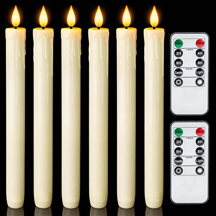 Homemory Real Wax LED Flameless Taper Candles with Remote Timer, 9.6 Inches Ivory Fake Candlestic... | Amazon (US)