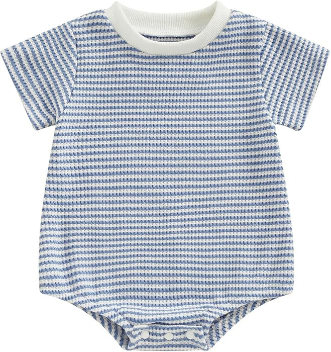 VISGOGO Unisex Baby Boy Girl Striped Romper Waffle Short Sleeve Bubble Oversized Romper Bodysuit ... | Amazon (US)