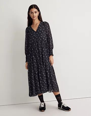 Georgette V-Neck Tiered Midi Dress in Enchanted Floral | Madewell