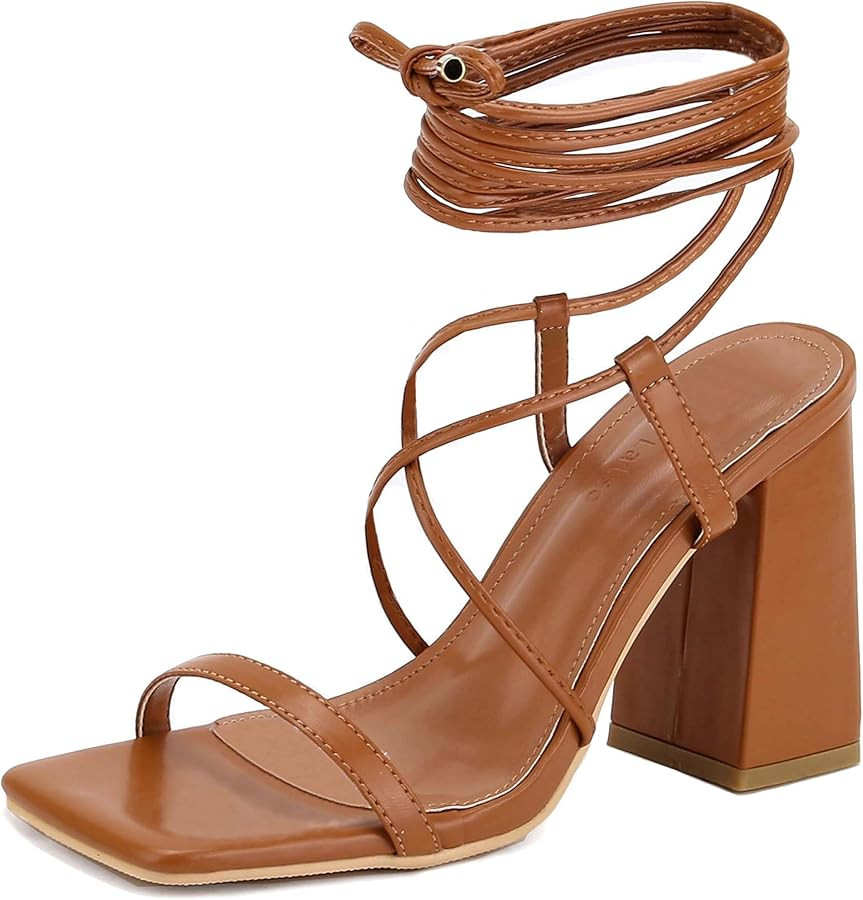 Womens Strappy Heels Lace Up Chunky Heel Sandals, Block Heel Wrap Sandals for Women Cute Sexy Dre... | Amazon (US)