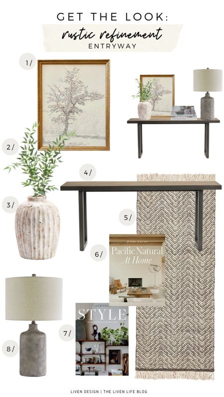 Entryway decor. Home decor. Console table. Console styling.  Coffee table books. Tree sketch etch art. Ceramic vase. Table lamp. Runner rug. Neutral decor. 

#LTKSeasonal #LTKhome #LTKstyletip