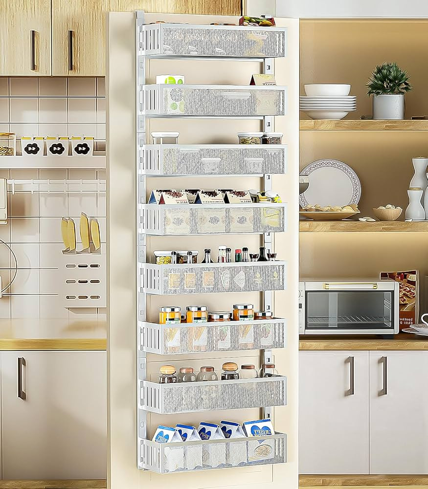 8-Tier Over The Door Pantry Organizer with Mesh Baskets, Adjustable & Stable Hanging Spice Rack f... | Amazon (US)