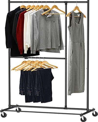 SimpleHouseware Clothes Rack Dual Bar Adjustable Clothing Garment Rack, Black, 72-inches Height | Amazon (CA)